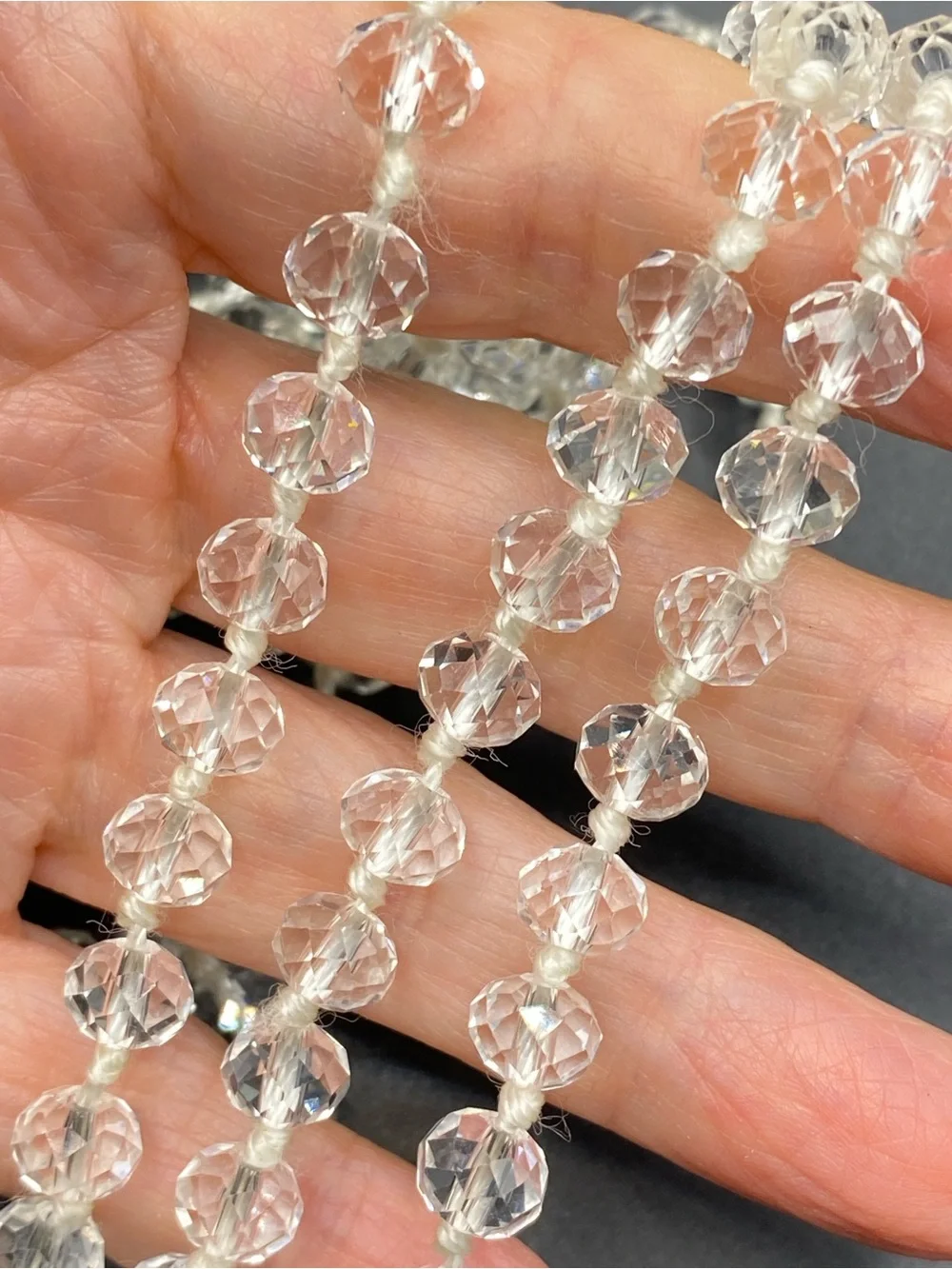Faceted Glass Beads Long Necklace Over-The-Head Style 64”